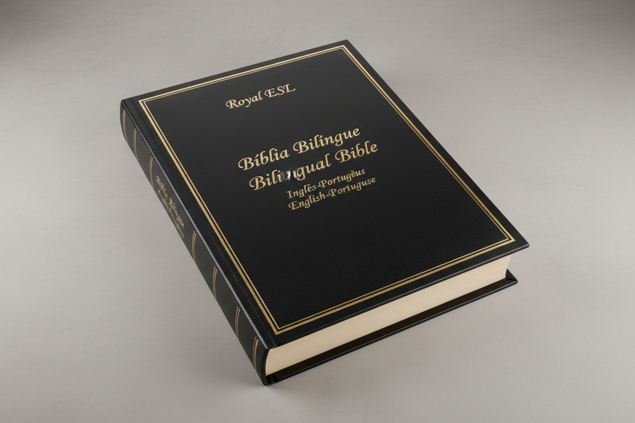 biblia bilingue ingles portugues preta e dourada simples real para Royal ESL