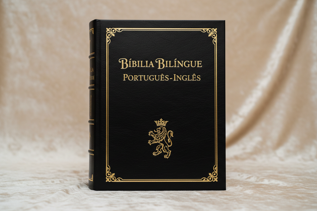 biblia bilingue portugues ingles sagrada preta e ouro simple para Royal ESL