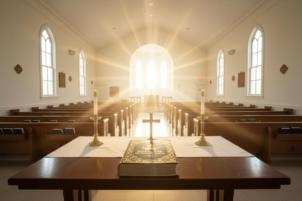 Royal ESL Bilingual Bible on Communion Table