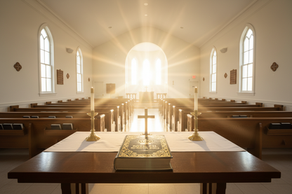 Royal ESL Bilingual Bible on Communion Table